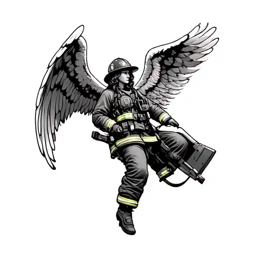 Firefighter Angel tattoo design idea