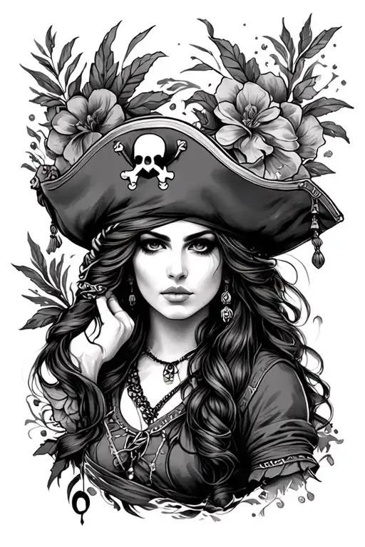 Beautiful Pirate woman tattoo design idea