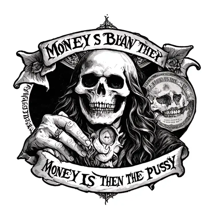 "Money is better than the pussy" Holy Death Satanic Tatoo Sketch tattoo design idea