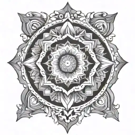 travel and geometric shapes arranged in mandala style tattoo design idea