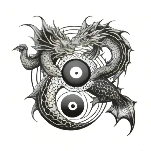 fish and dragon in yin yang tattoo for girl not big tattoo design idea