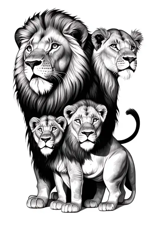 lion family members tattoo design idea