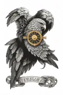 date February 19, 2018 in Roman numerals surrounded with wings tattoo design idea