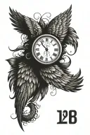 date February 19, 2018 in Roman numerals surrounded with wings tattoo design idea