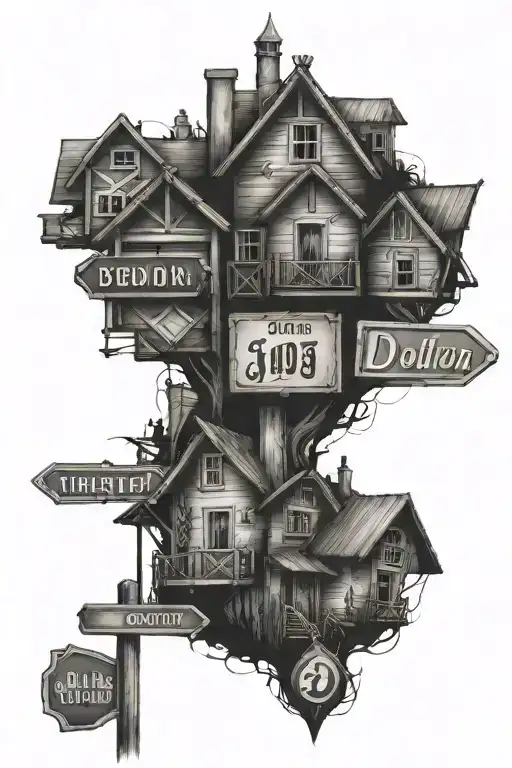 street signs and house and "TheDon" tattoo design idea