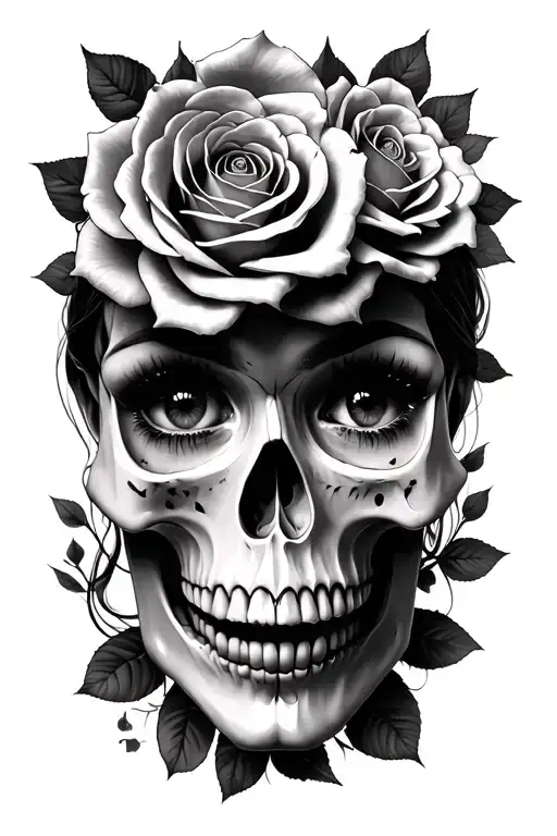 skulls roses lady faces multiple eyes tattoo design idea