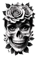 skulls roses lady faces multiple eyes tattoo design idea