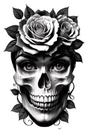skulls roses lady faces multiple eyes tattoo design idea