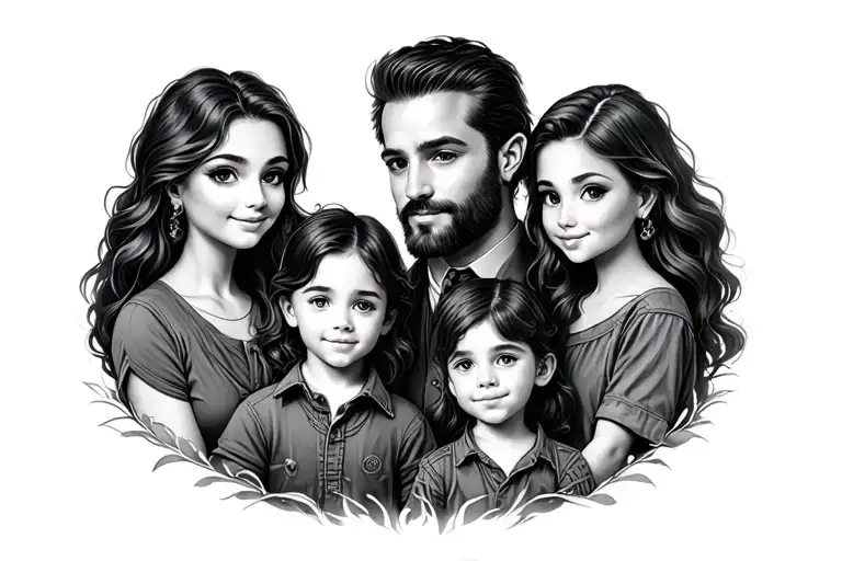 Meier in middle of a family of 4 (mom, dad, and 2 sons) tattoo design idea