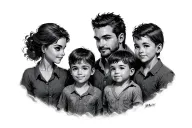 Meier in middle of a family of 4 (mom, dad, and 2 sons) tattoo design idea