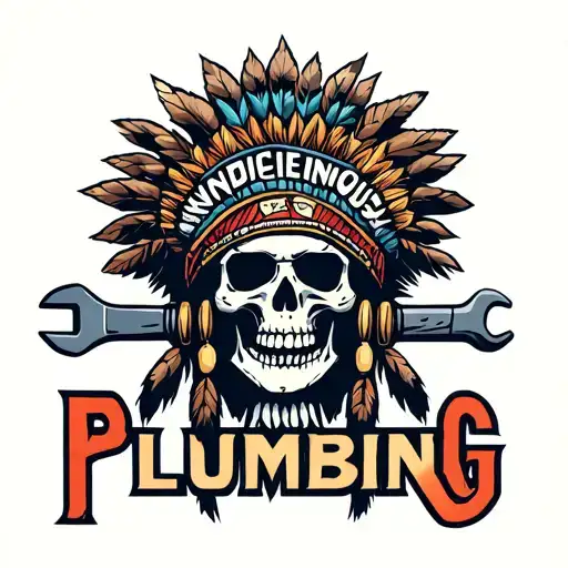 "Indigenous Plumbing " skull native headdress and tool wrench  tattoo design idea