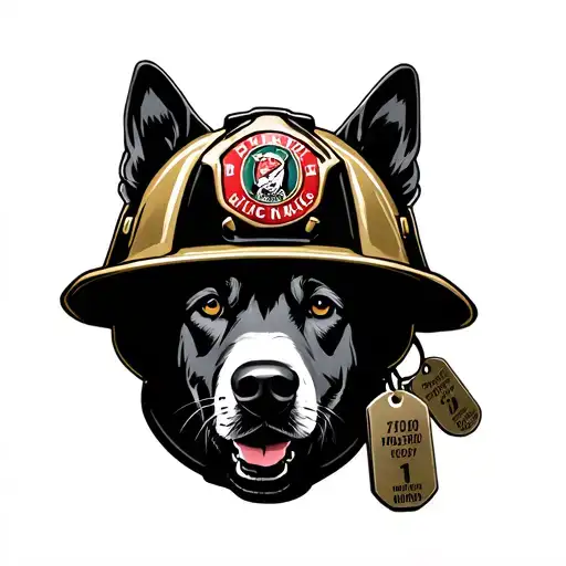 small memorial firefighter helmet with military dog tag tattoo design idea