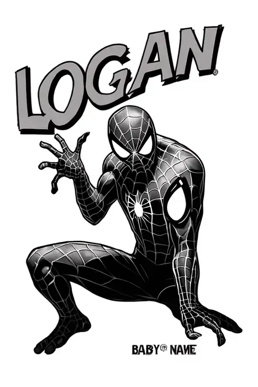 "Logan" baby spiderman, with a name tattoo tattoo design idea