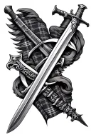 scottish tartan and claymore sword tattoo design idea