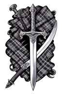 scottish tartan and claymore sword tattoo design idea