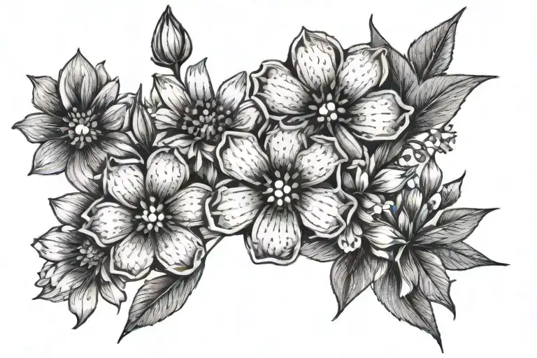 band of flowers (daisey, poppy, bluebonnet and indian paintbrush) with a geometric background  tattoo design idea