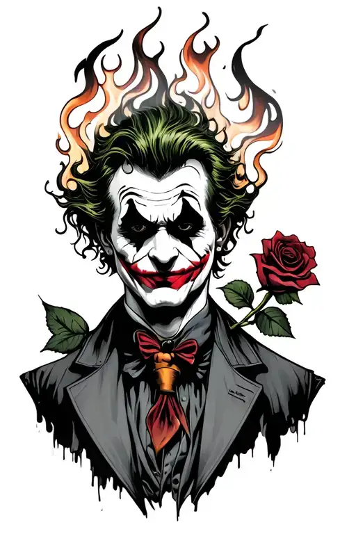 joker with a burning rose tattoo design idea