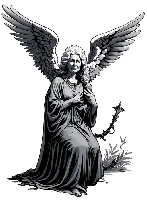 rip angel grandma tattoo design idea