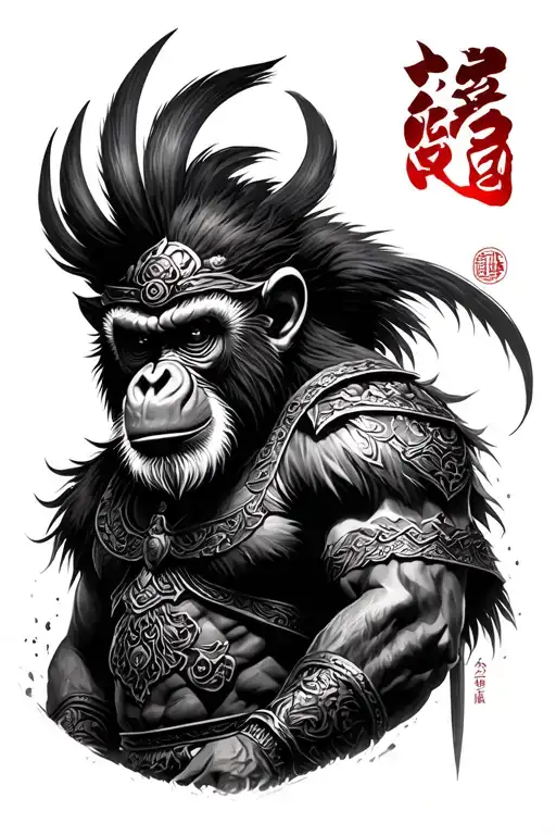 monkey king, warrior tattoo design idea