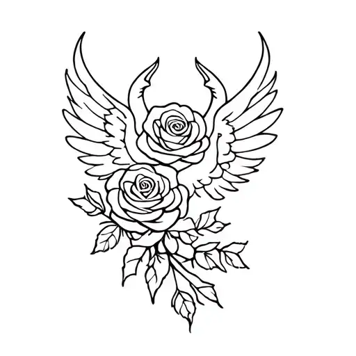 SIMPLE AND EASY devil, angel, rose and simple vines wrapped for beginer artist tattoo design idea