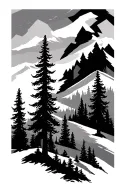 geometric wilderness Sequoia trees tattoo design idea
