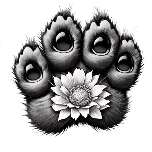 9 cat paws, incorporating a floral design tattoo design idea