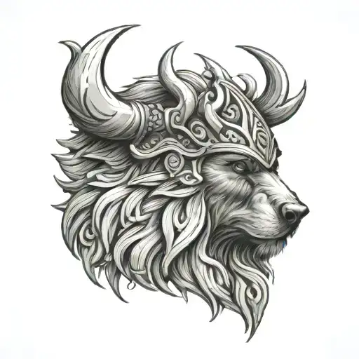 viking bear head tattoo design idea