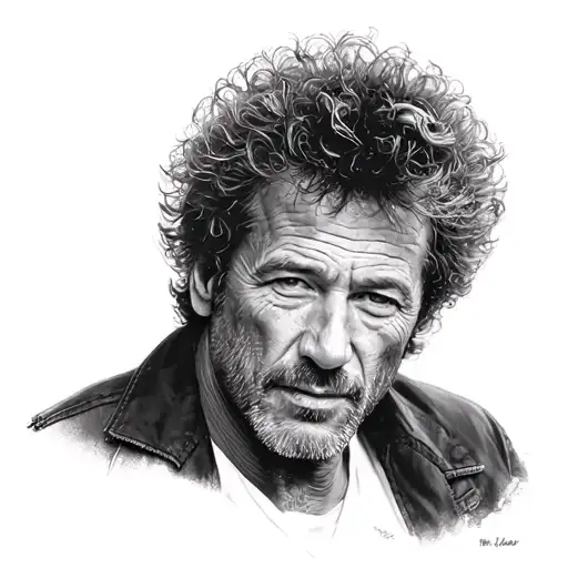 face of bruce springsteen, peter maffay, phil collins, caption below: Forged in memories, alive in herats tattoo design idea