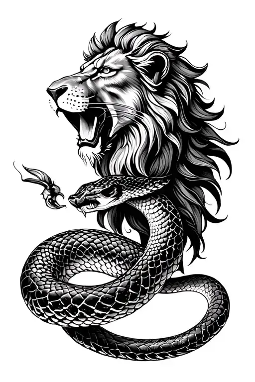 snake and lion tattoo design idea