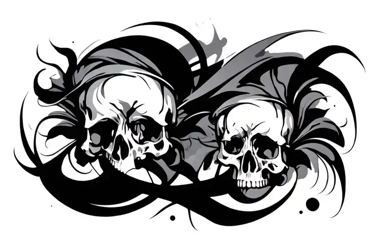 Abstract black and white tattoo design on a white background. Two separate but complementary dynamic compositions, each  tattoo design idea
