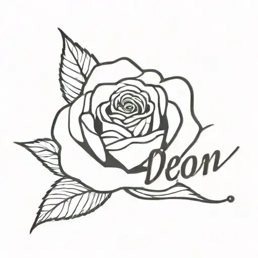 Deon name with rose tattoo design idea