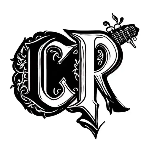 "C R" Guitar Memorial tattoo design idea