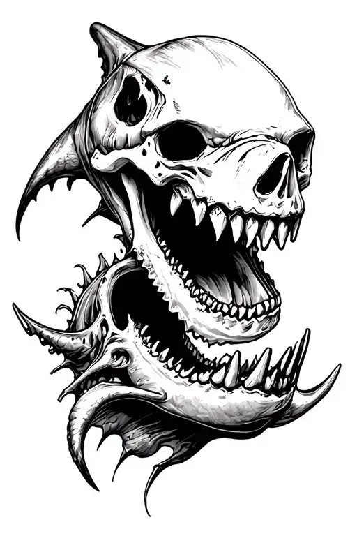 skull shark jaw tattoo design idea