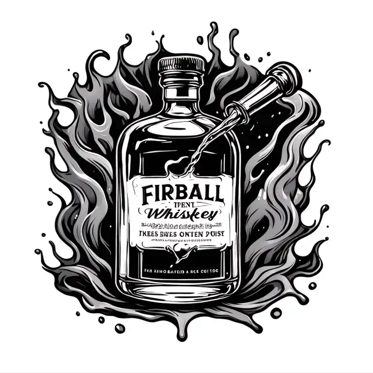 fireball whiskey bottle pouring tattoo design idea
