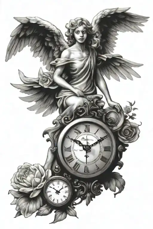 angel and clocks side by side tattoo design idea