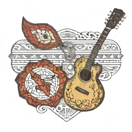 grandmother quilt pattern with guitar and arrowhead and Colorado and new mexico tattoo design idea