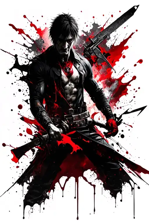 Devil May Cry Dante Wielding Sowrd tattoo design idea