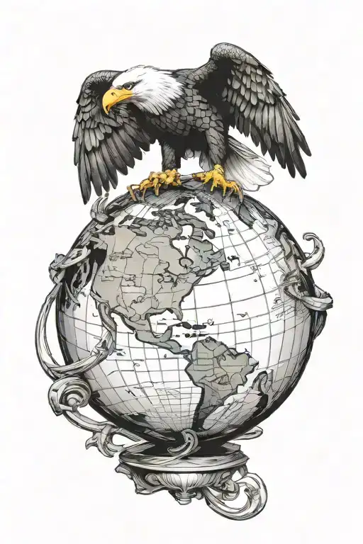 eagle on top of a globe made from a skull with an anchor tattoo design idea