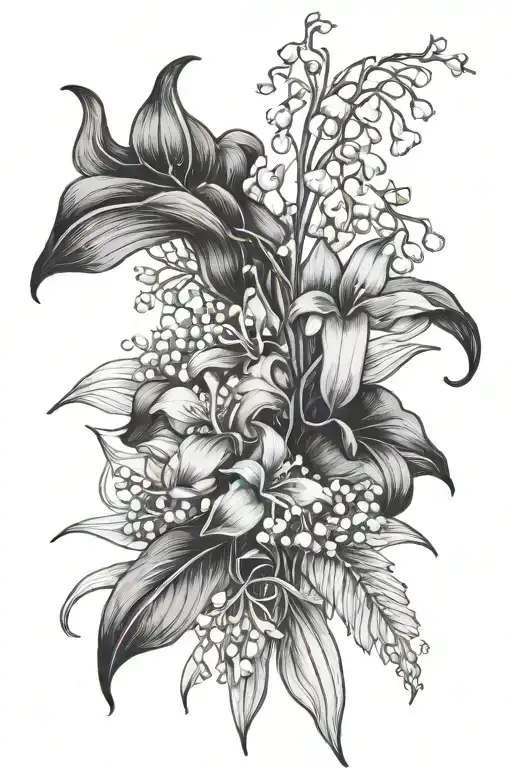 lily flower bouquet lilac lily of the valley  tattoo design idea