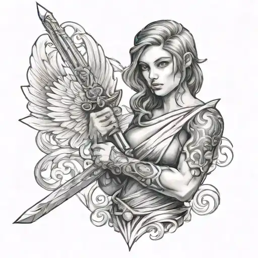 ange gabriel holding a sword tattoo design idea