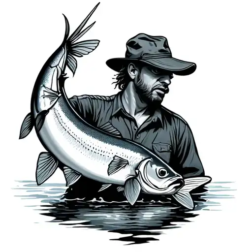 angler with piece of stone for names tattoo design idea