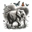 elephant and doves and butterflies flying towards the sun tattoo design idea