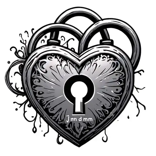 "J t n d n m" heart shaped lock tattoo design idea