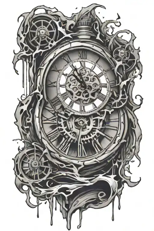 shattered clock melting tattoo design idea