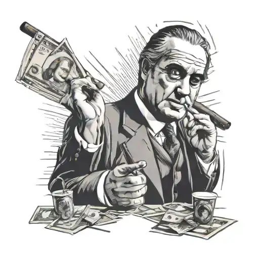 vito corleone with cigar,money,watches,omerta tattoo design idea