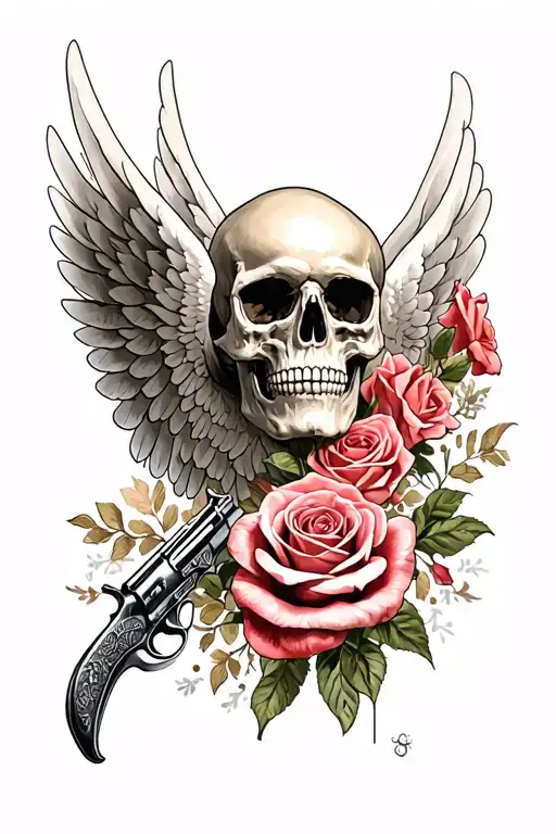 skulls roses angels wings guns cross tattoo design idea