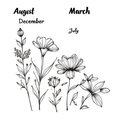 bouquet flowers with August December July and March birthflowers tattoo design idea