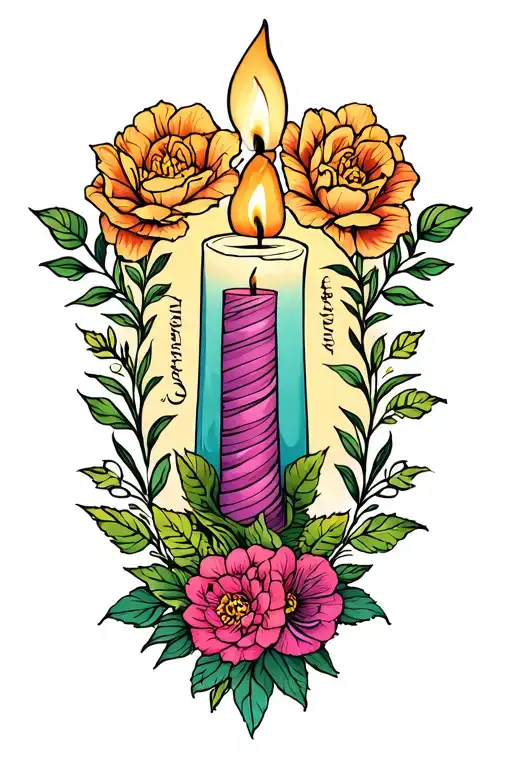 nana and grandma names on each side of a tall candle  tattoo design idea