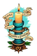 nana and grandma names on each side of a tall candle  tattoo design idea