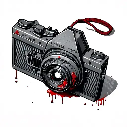 Old camera VHS tape horror movie scary bloody tattoo design idea